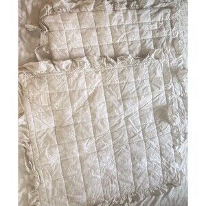 CABBAGES & ROSES LONDON EURO Quilted Ruffled Pillow Shams Covers, Set Of 2 24x24